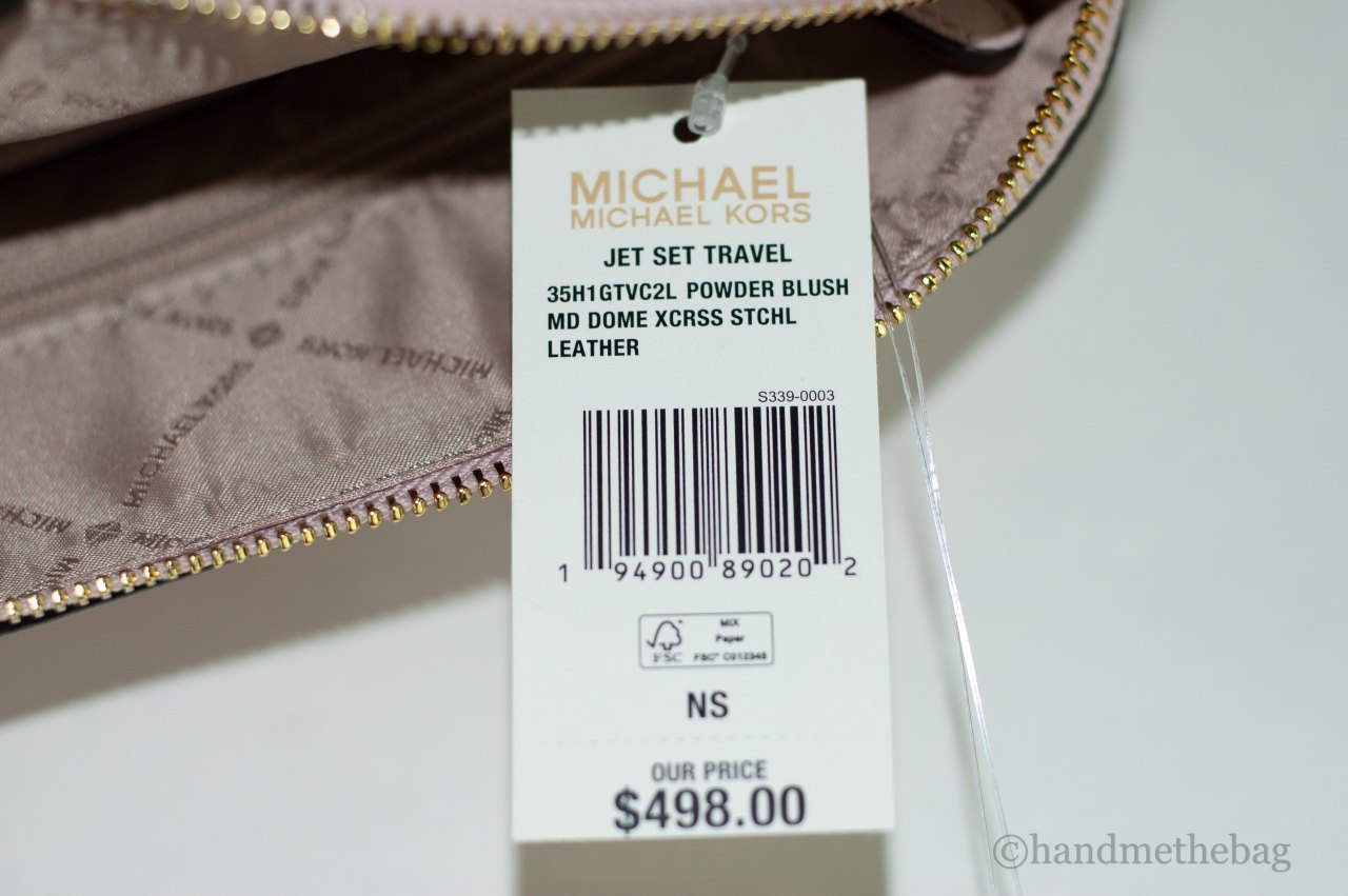 Michael Kors Jet Set Travel Medium Powder Blush Leather Dome X Cross Satchel Bag