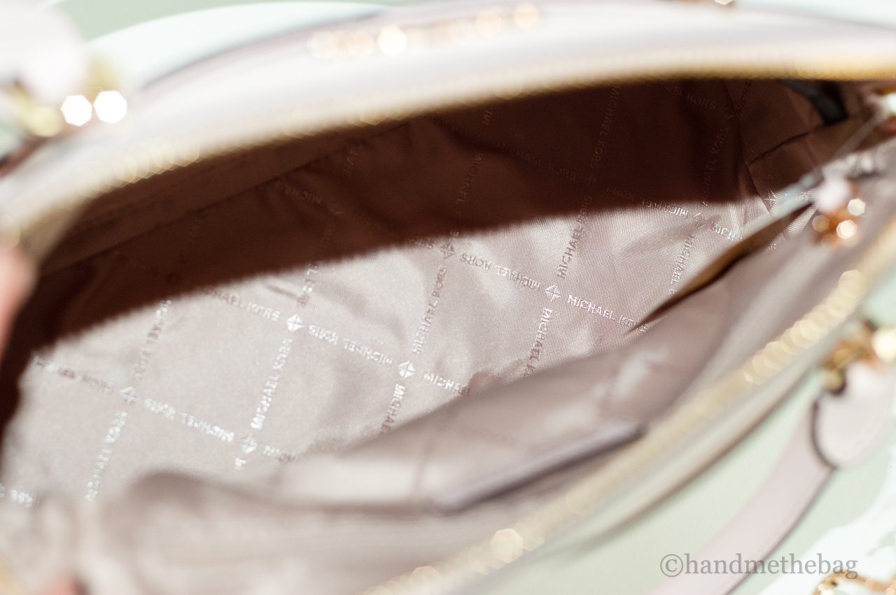 Michael Kors Jet Set Travel Medium Powder Blush Leather Dome X Cross Satchel Bag